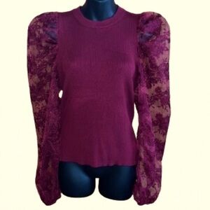 Peach burgundy sweater with lace long sleeves size L